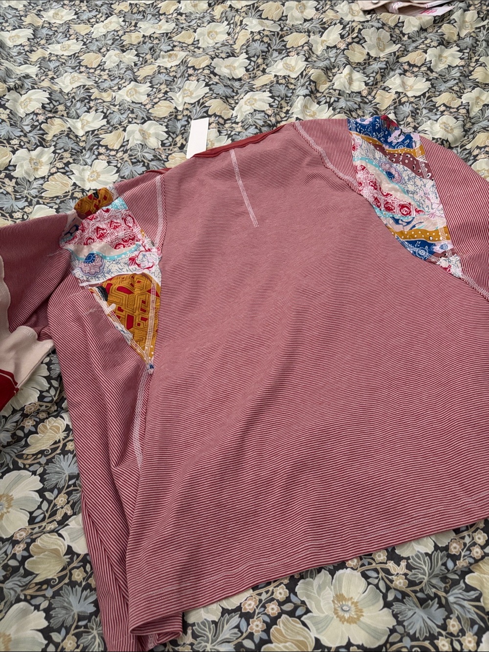 Three Bird Nest Dusty Rose Striped Patchwork Raglan Long Sleeve Top - Picture 3 of 5